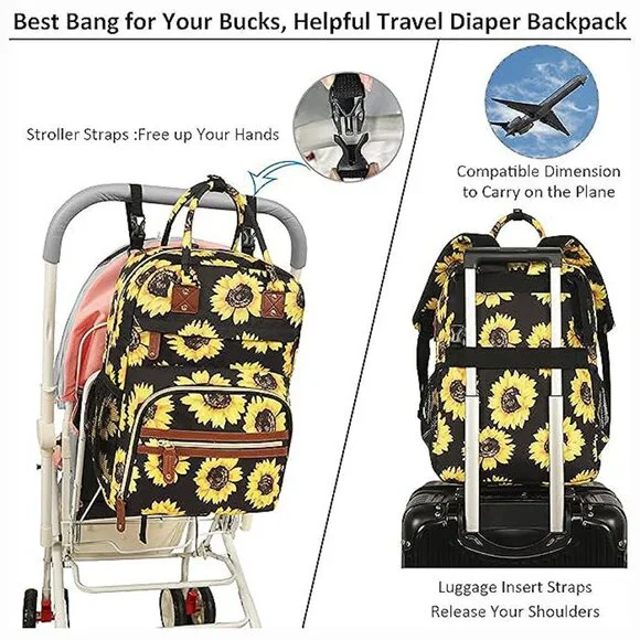 Diaper Bag Backpack for Women Large Capacity, Baby Bag Sunflower Floral - Picture 4 of 8